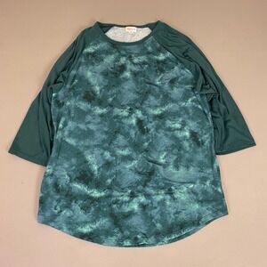 LuLaRoe Tunic Top Women's Size 2XL‎ Tee Blue Green Tie Dye Print 3/4 Sleeve